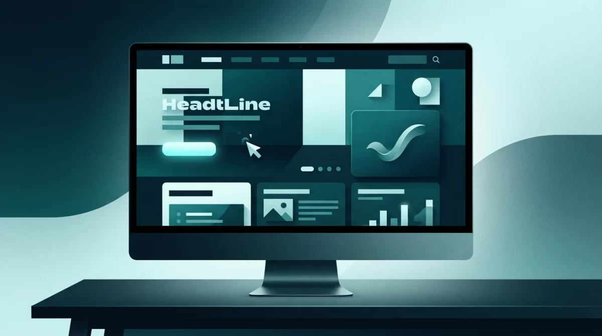 como ativar modo manutenção wordpress, Uma ilustração vetorial editorial de um website moderno e funcional em um monitor, com elementos abstratos que indicam uma atualização bem-sucedida e um ambiente digital protegido, em tons de azul e ciano.
